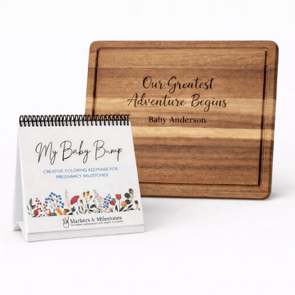 Baby Bump Pregnancy Keepsake Book & Personalized Cutting Board Gift Set