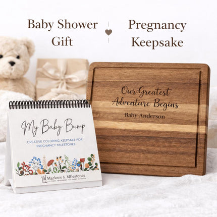 Baby Bump Pregnancy Keepsake Book & Personalized Cutting Board Gift Set