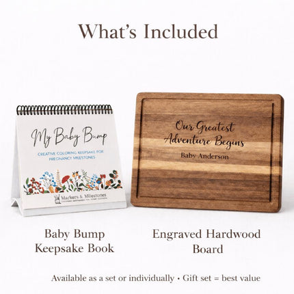 Baby Bump Pregnancy Keepsake Book & Personalized Cutting Board Gift Set