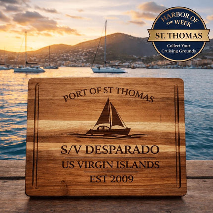 St Thomas Sailboat Cutting Board – Personalized Nautical Gift, Custom Boat Name & Home Port, Anniversary Wedding Housewarming Gift