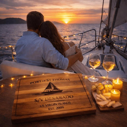 St Thomas Sailboat Cutting Board – Personalized Nautical Gift, Custom Boat Name & Home Port, Anniversary Wedding Housewarming Gift