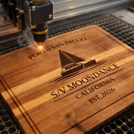 San Diego Sailboat Cutting Board – Personalized Nautical Gift, Custom Boat Name & Home Port, Engraved Coastal Kitchen Décor Gift