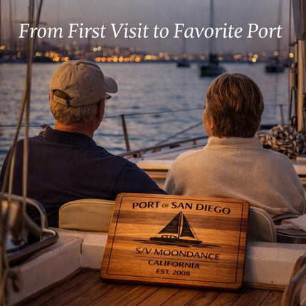 San Diego Sailboat Cutting Board – Personalized Nautical Gift, Custom Boat Name & Home Port, Engraved Coastal Kitchen Décor Gift