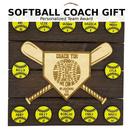 Personalized Baseball & Softball Coach Award – Custom Wooden Team Plaque with Player Names