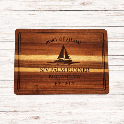 Miami Sailboat Cutting Board – Personalized Nautical Kitchen Gift