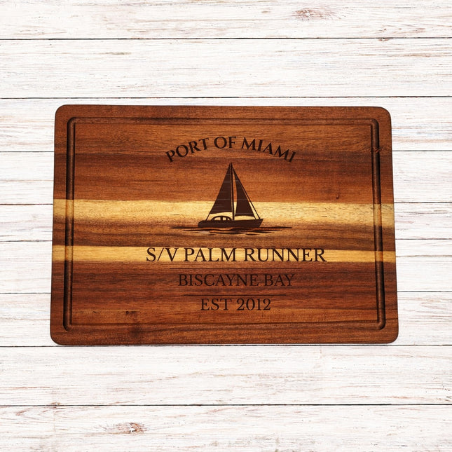 Miami Sailboat Cutting Board – Personalized Nautical Kitchen Gift