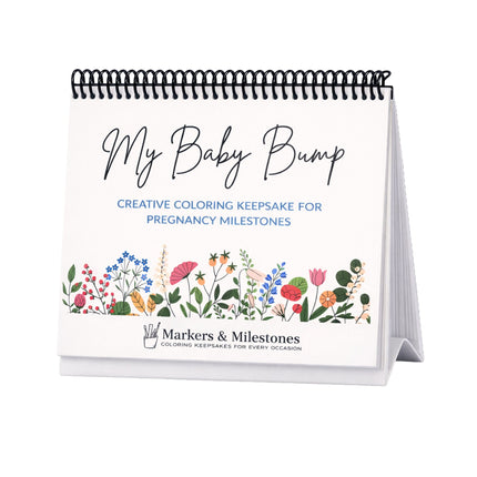 Coloring book titled 'My Baby Bump' by Markers & Milestones on a white background