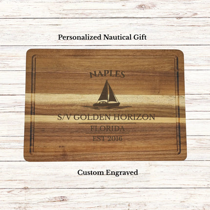 personalized naples florida sailboat cutting board custom engraved boat name gift acacia wood