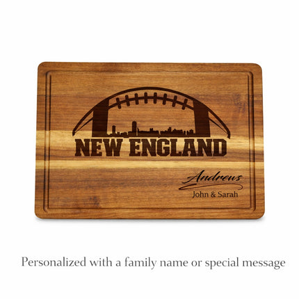 Personalized New England football cutting board with engraved city design and custom family name