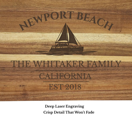 Newport Beach California Sailboat Cutting Board Personalized Nautical Gift