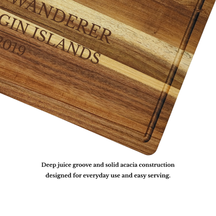 North Sound British Virgin Islands cutting board juice groove and craftsmanship showing solid acacia wood quality and durability