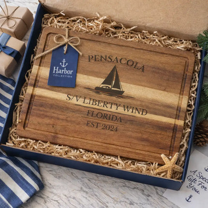 personalized pensacola sailboat cutting board gift ready nautical packaging harbor collection gift