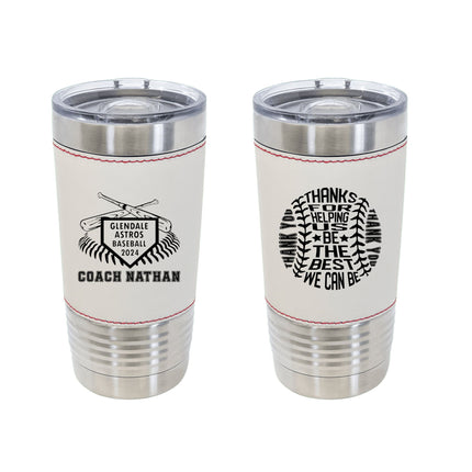 Custom Baseball Tumbler | Personalized Coach Gift | Baseball Team Insulated Tumbler | Leatherette 20 Ounce Tumbler | Baseball Coach Award