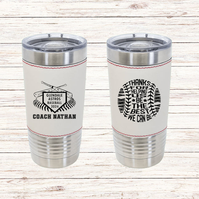 Custom Baseball Tumbler | Personalized Coach Gift | Baseball Team Insulated Tumbler | Leatherette 20 Ounce Tumbler | Baseball Coach Award