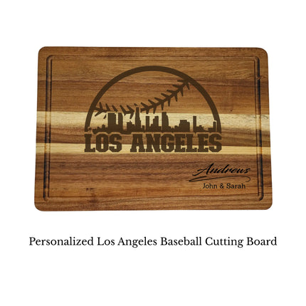 Los Angeles baseball cutting board personalized with name laser engraved on acacia wood isolated on white background