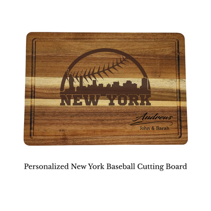 New York baseball cutting board personalized with name laser engraved on acacia wood isolated on white background