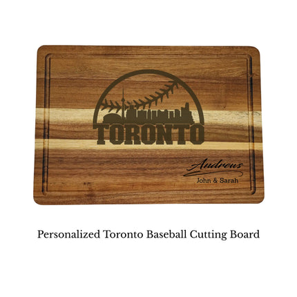 Toronto baseball cutting board personalized with name laser engraved on acacia wood isolated on white background