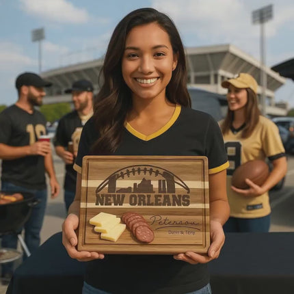 Personalized New Orleans Football Cutting Board: Engraved Acacia Wood, Game Day Gift