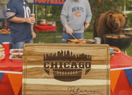 Personalized Chicago Football Cutting Board: Acacia Wood Super Bowl Decor
