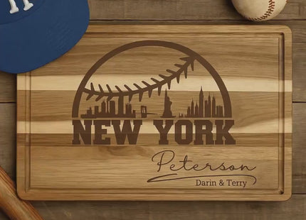 Personalized New York Baseball Cutting Board: Engraved Acacia Wood Gift