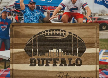 Personalized Buffalo Football Cutting Board: Acacia Wood Super Bowl Decor