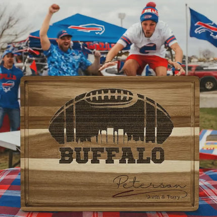 Personalized Buffalo Football Cutting Board: Acacia Wood Super Bowl Decor