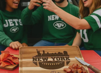 Personalized New York Football Cutting Board: Engraved Acacia Wood Fan Gift