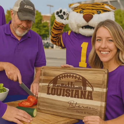 Personalized Louisiana Football Cutting Board: Acacia Wood Super Bowl Decor