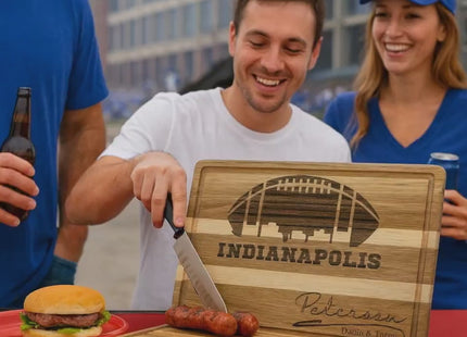 Personalized Indianapolis Football Cutting Board: Engraved Acacia Wood Serving Tray