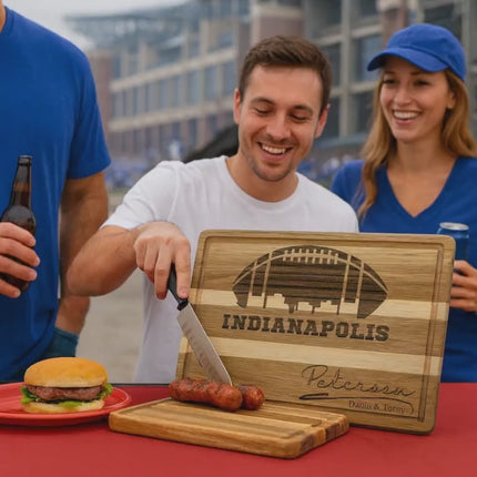 Personalized Indianapolis Football Cutting Board: Engraved Acacia Wood Serving Tray