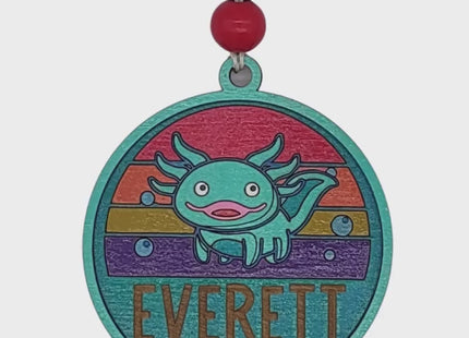 Personalized Axolotl Christmas Ornament: Hand-Painted Baltic Birch, Laser-Engraved