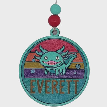 Personalized Axolotl Christmas Ornament: Hand-Painted Baltic Birch, Laser-Engraved