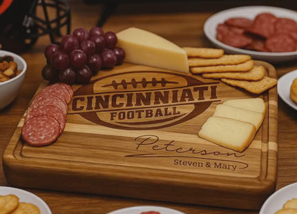 Cincinnati Football Acacia Cutting Board – Laser Engraved Personalized Wood Board, 15.75" x 11"