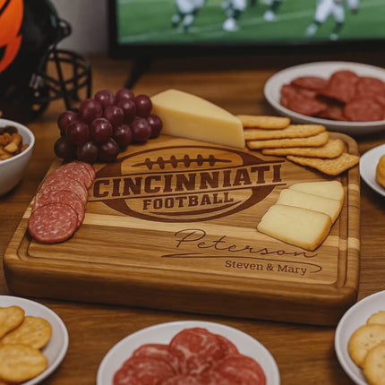 Cincinnati Football Acacia Cutting Board – Laser Engraved Personalized Wood Board, 15.75" x 11"