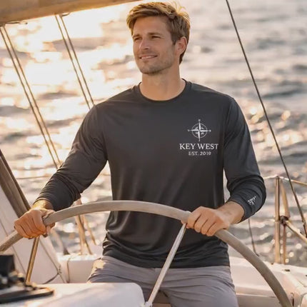 Key West Sailing Shirt – Custom Port & Boat Name UV Protection Long Sleeve – UPF 50 Personalized Nautical Harbor Tee Gift for Sailors