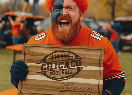 Personalized Chicago Football Cutting Board: Acacia Wood Sports Fan Gift