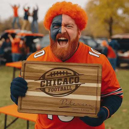 Personalized Chicago Football Cutting Board: Acacia Wood Sports Fan Gift