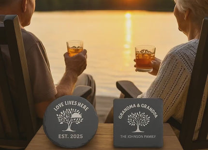 Personalized 4" Slate Coasters for Parents or Grandparents | Set of 4 Unique Designs with Optional Holder | Laser Engraved Gift for Family