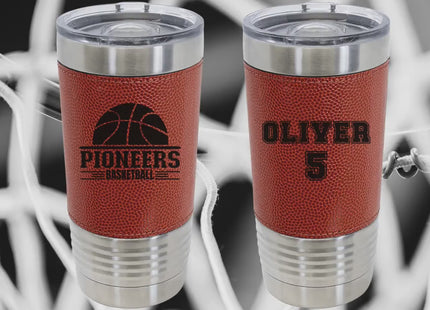 Personalized Basketball Tumbler: Engraved Leatherette 20 oz Coach Gift