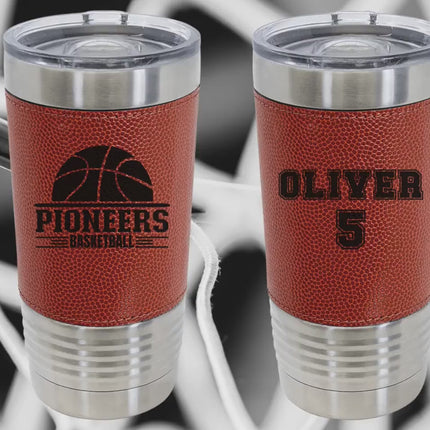 Personalized Basketball Tumbler: Engraved Leatherette 20 oz Coach Gift