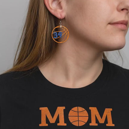 Personalized Basketball Earrings: Custom Team Number, Hand-Painted Baltic Birch