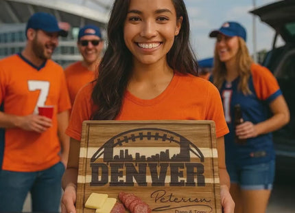 Personalized Denver Football Fan Acacia Wood Cutting Board