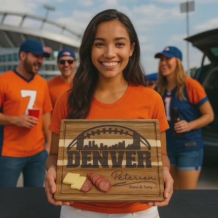 Personalized Denver Football Fan Acacia Wood Cutting Board