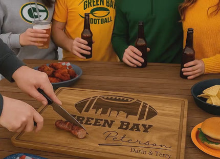 Personalized Green Bay Football Acacia Wood Cutting Board: Super Bowl Gift