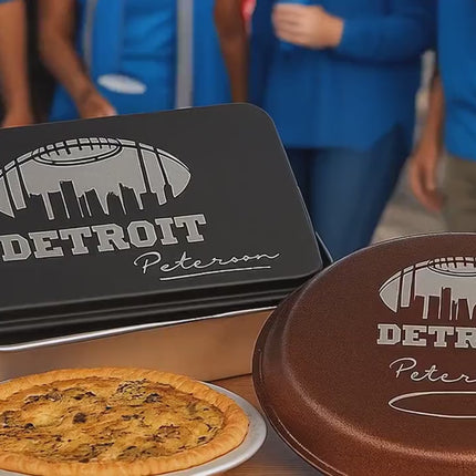 Personalized Detroit Football Cake Pan & Pie Tin – Custom Powder-Coated Aluminum Baking Gift for Fans