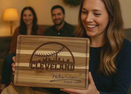 Personalized Cleveland Baseball Cutting Board: Engraved Acacia Wood Gift
