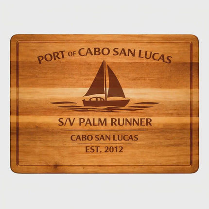 Personalized Sailboat Cutting Board Custom Engraved Nautical Gift with Boat Name, Home Port, Wedding Anniversary Retirement Gift for Sailors
