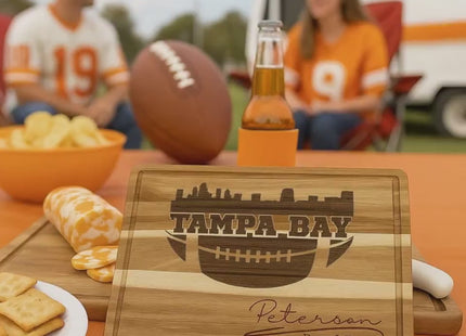 Personalized Tampa Bay Football Cutting Board: Engraved Acacia Wood Charcuterie Board