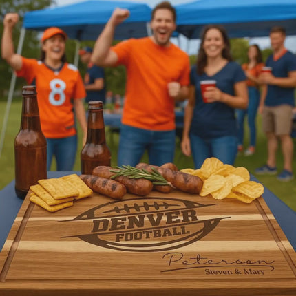 Denver Football Personalized Cutting Board – Custom Acacia Charcuterie Board, Game Day Gift, Super Bowl Party, Holiday Gift for Football Fan