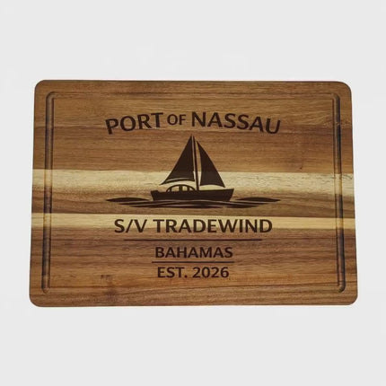 Personalized Sailboat Cutting Board Custom Engraved Nautical Gift with Boat Name, Home Port, Wedding Anniversary Retirement Gift for Sailors